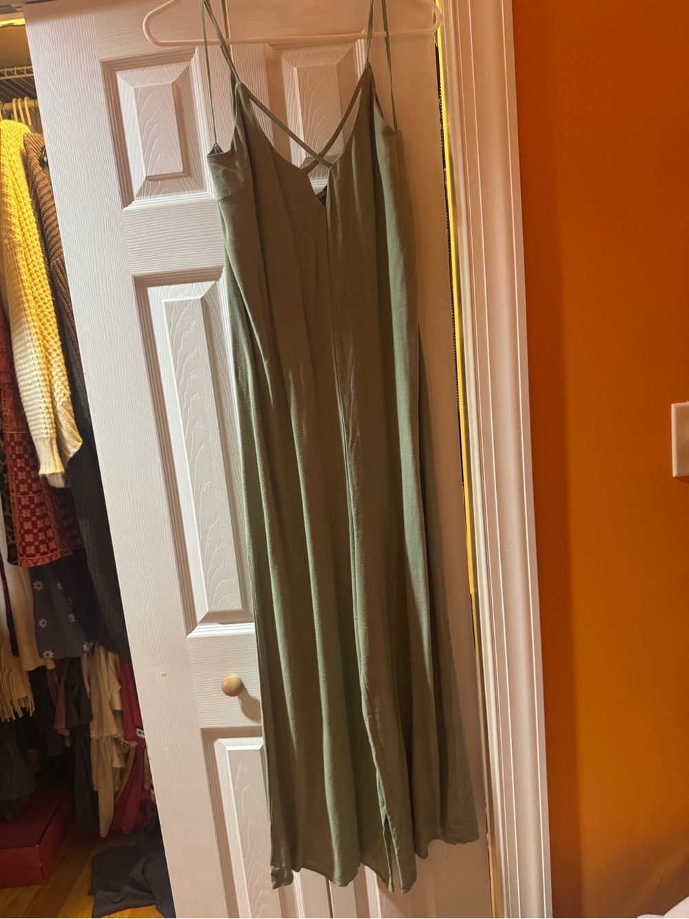 Lumiere Olive Green Spaghetti Strap Slip Jumpsuit